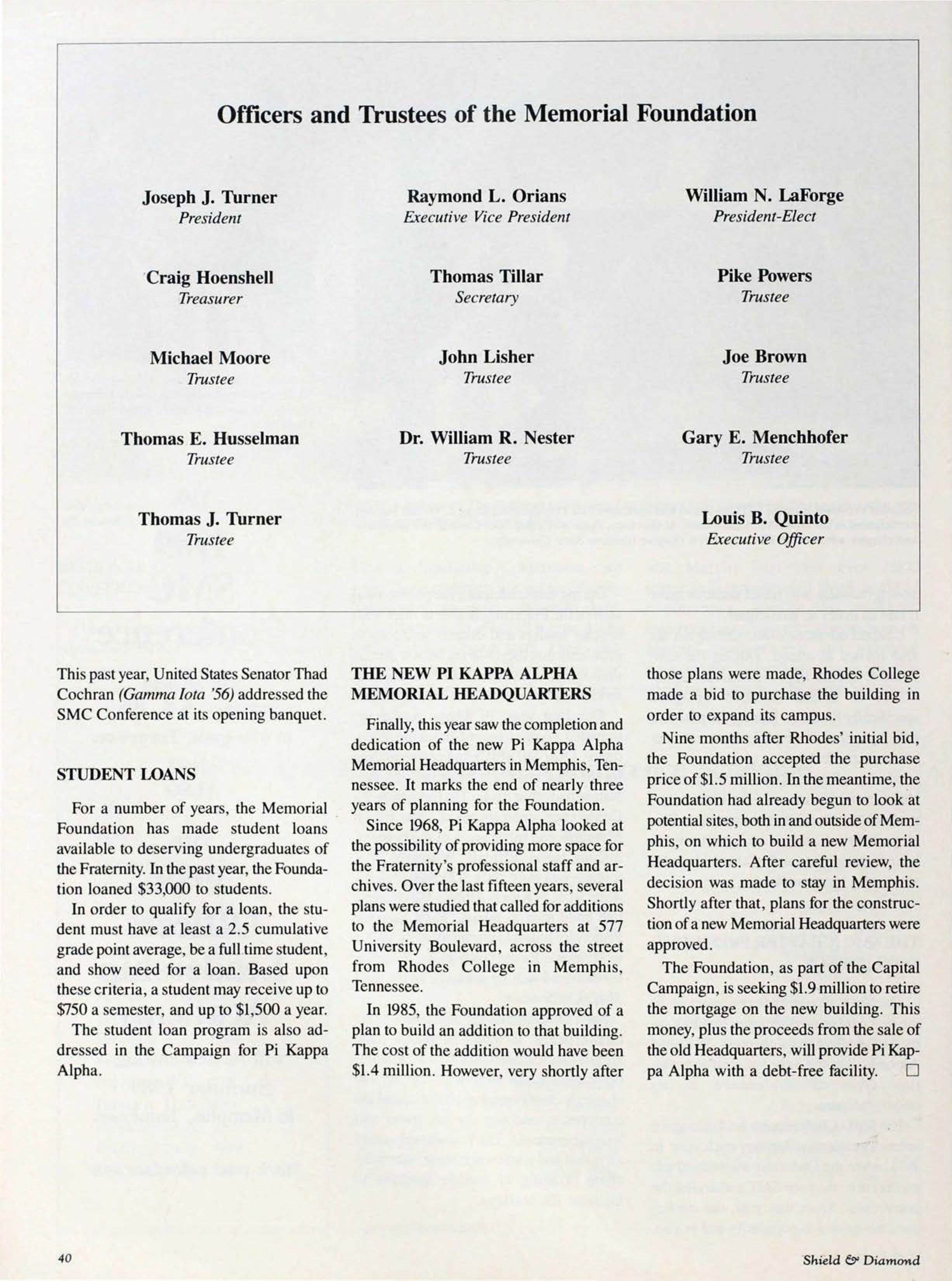 Officers and Trustees of the Memorial Foundation